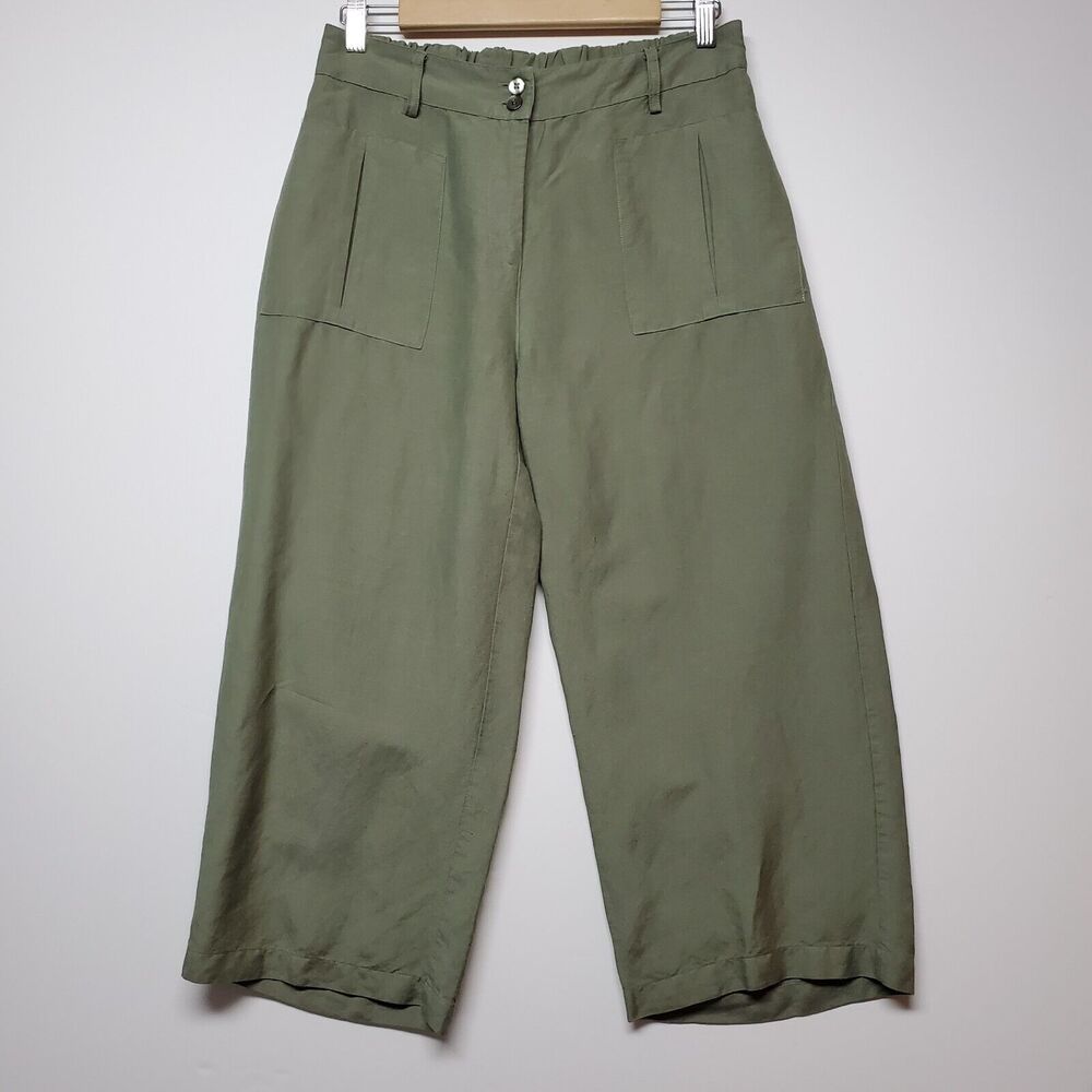 Contact Women’s Capri Rami- Rayon Blend M Army Green Wide Leg Minimalist Neutral